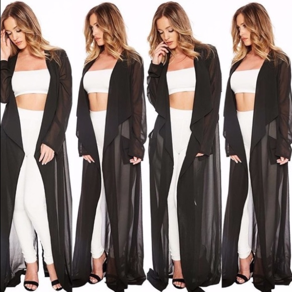 ❤️ Naked Wardrobe Sheer Belted Black Trench Duster